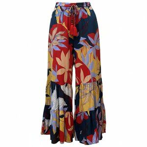 True Destinations Floral Tiered Wide Leg Pants Boho Resort Palazzo Vacation-M